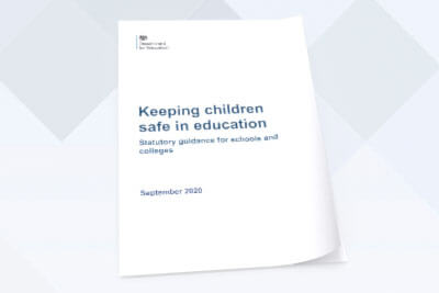 the Keeping Children Safe in Education (KCSIE) 2020 document on a desk
