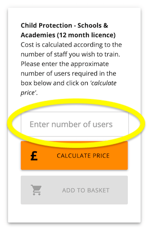 snapshot for the calculate price box for safeguarding & duty of care courses 
