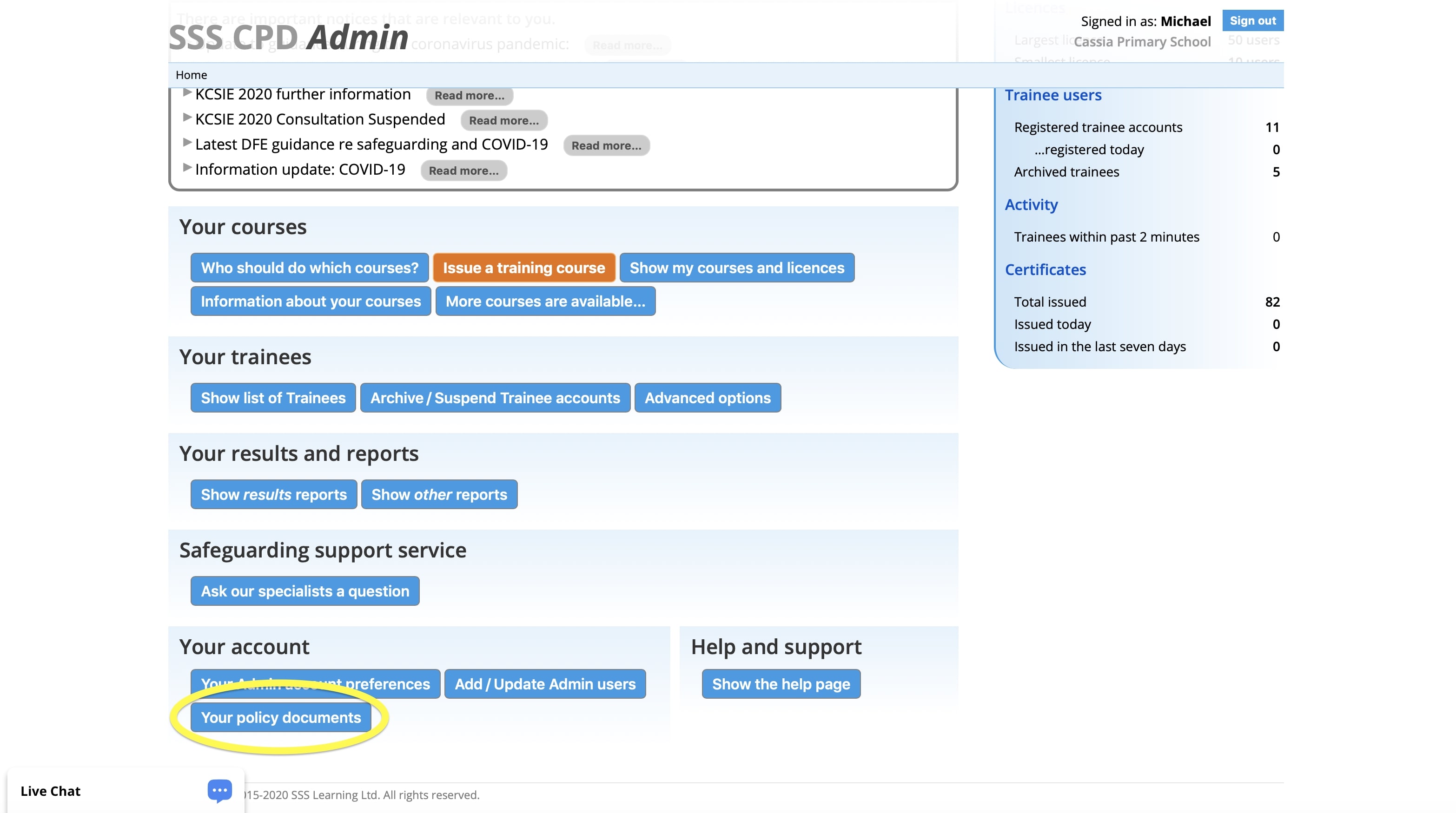 Admin Dashboard - access the document tracker