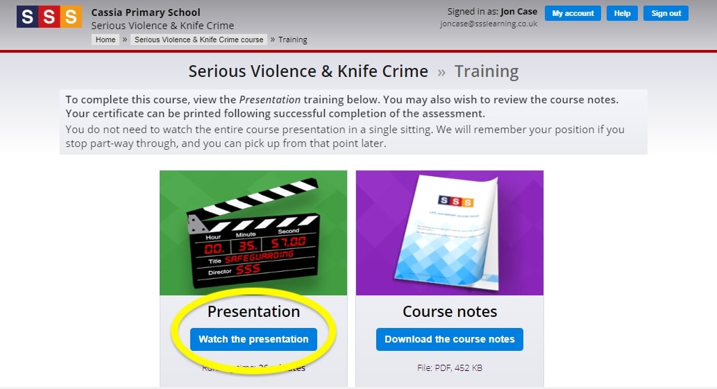 Safeguarding Training portal - Watch presentation